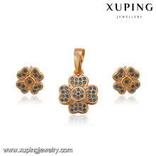 64160 Xuping latest gold jewellery designs blue turquoise stud earring vogue flower jewelry set